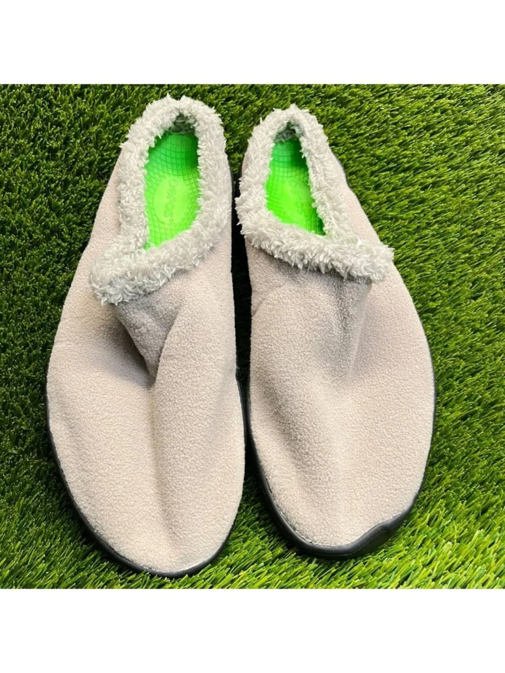 OOFOS OOcoozie Mens Size 12 Beige Black Casual Slip On Recovery Mules Shoes